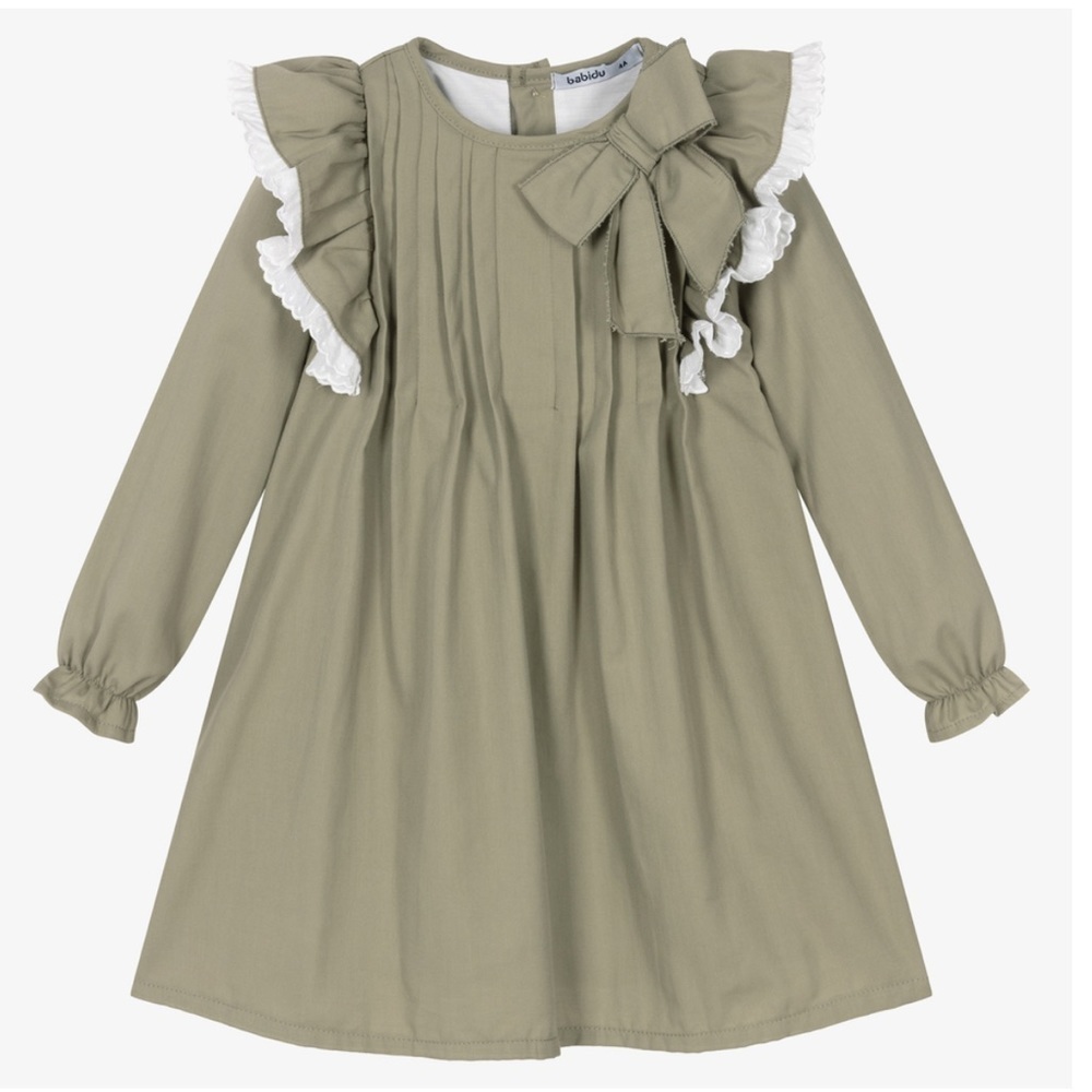 GIRLS Green Bow & Ruffle Dress